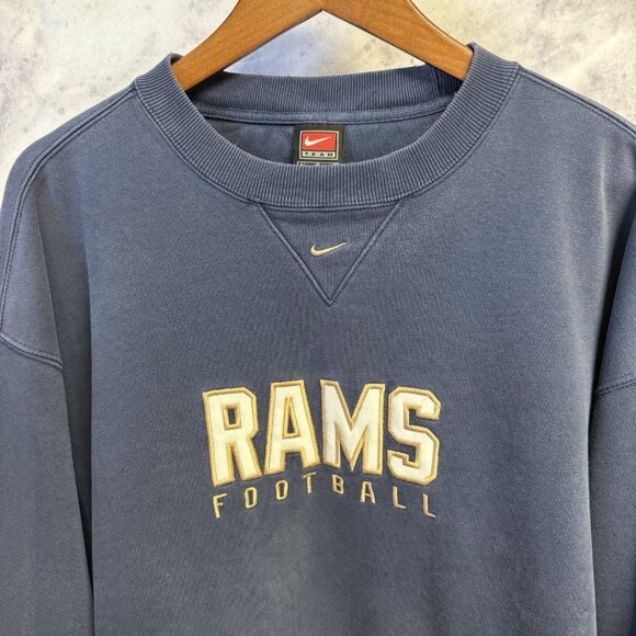 VTG Nike Rams Football Sweatshirt Mens Large 26x29 Center Swoosh Crewneck 90s - Picture 1 of 14